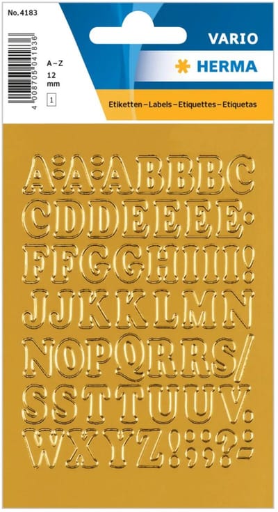 Herma Alfabet plak letters A-Z Stickers - 2x vellen - goud - 12 mm - watervast