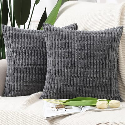 Set van 2 Boho Gestreepte Corduroy Kussenslopen voor Decoratief Gebruik 40x40 cm Donkergrijs