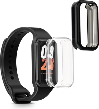 kwmobile 2x smartwatch hoes geschikt voor Xiaomi Smart Band 8 Active / Redmi Band 2 hoesje - Siliconen sporthorloge cover - Activity tracker case in transparant / zwart