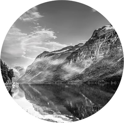 Indoorart - Muurcirkel Zwart wit landschap Forex 30 cm - Wanddecoratie - Afbeelding op Forex - Inclusief ophangplaat