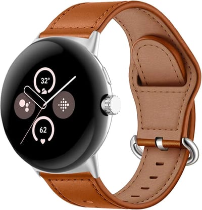 Strap-it Modern leren bandje geschikt voor Google Pixel Watch 5 (45 mm) / 4 (45 mm) / 3 (45 mm) - Bruin