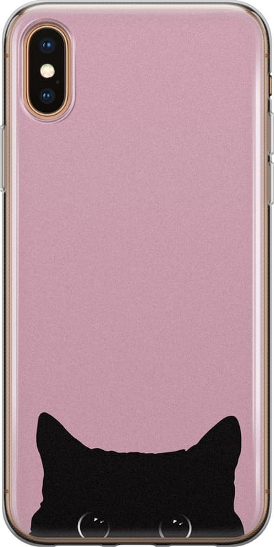 Hoesje geschikt voor iPhone Xs Max - Zwarte kat - Soft Case - TPU - Print - Roze - Mooie Telefoonhoesjes