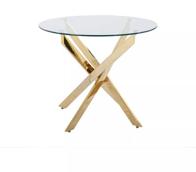 Vente-unique Ronde eettafel – 2 personen – Gehard glas en goudkleurig metaal – Transparant – COSIMA