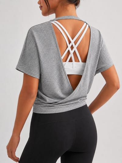 SparkNine Flow sporttop - sport t-shirt - XS - grijs - open rug - stijlvol & ademend - losse pasvorm - fitness top