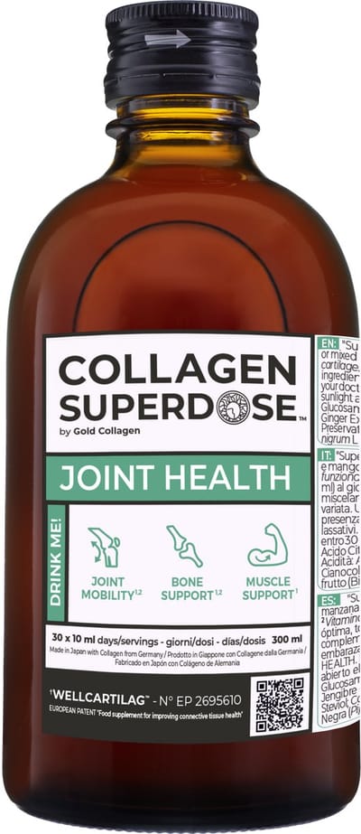 SUPERDOSE JOINT - Vloeibaar gehydrolyseerd collageen - 300ml - 3000mg collageen/inname - Verbeter spierfunctie - beweeglijkheid van gewrichten -Verhoog energieniveau –Snelle opname en werking -Doe de test en ontdek het resultaat vs poeders