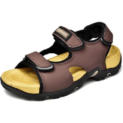 Sandales pour hommes en cuir véritable à bout ouvert été polyvalent étudiant sport décontracté chaussures de plage pantoufles à semelle souple à double usage hommes 45 black