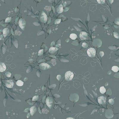 Landelijk behang Profhome 397683-GU vliesbehang glad met bloemmotief en metalen accenten groen zilver 5,33 m2