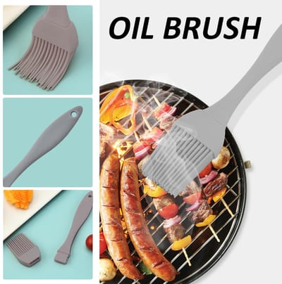 5 grijze heteluchtfriteuse-bekervormen met 1 grijze olieborstel, siliconen bakvormpjes, kleine puddingvormen, siliconen bakvormen voor het bereiden van pudding, cake, eieren enz.