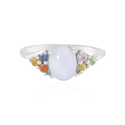 Cavill - Zilveren ring met 1,106 ct Australische opaal en 0,519 ct Madagaskarse saffieren - 925 sterling zilver platina gecoat - Elegante ring
