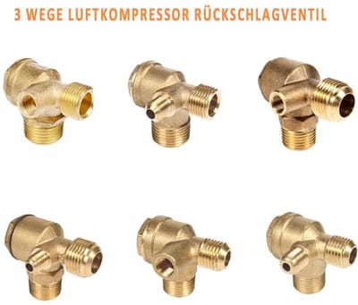 Dailygoods- Check Valve Hoogwaardige Vervangingsklep - 3-Weg - Luchtcompressor - Koper - Mannelijk - 1/2" x 3/8" x 1/8 - Luchtklep