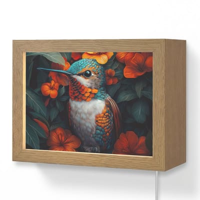 Wandlamp 20x15 cm - Oplaadbaar - Kolibrie - Vogel - Kleurrijk - Oranje bloemen - Wandlampen binnen woonkamer - Slaapkamer lamp met kabel - Decoratieve nachtlamp - Vloerlamp snoer