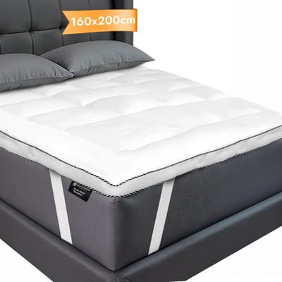 Nice Dreams® Topper 160x200 – Luxe 3D Air Hotel Topmatras – Zachte & Orthopedische Topdekmatras – Wasbaar & Anti-Allergisch – Met Elastische Hoeken – Wit – Tweepersoons