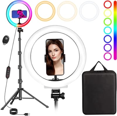 Thijox - Ringlicht 10 inch met Statief 180cm, RGB Ringlamp voor Fotografie, Live Stream en Make-up, Dimbaar LED Licht met Statief voor Creatieve Conte