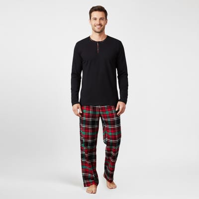 La V pyjamaset met henleykraag voor heren Zwart/ Rood S