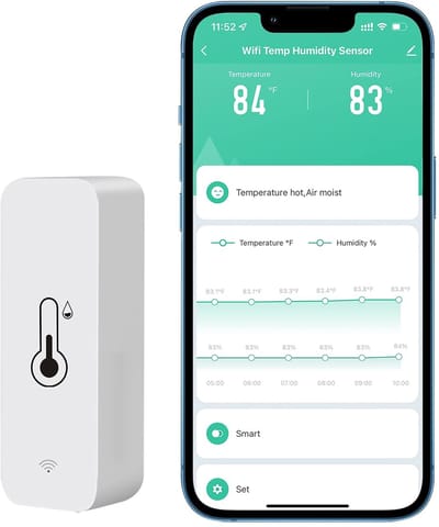 Crrynuo - WiFi-thermometer/hygrometersensor - Draadloze temperatuur- en vochtigheidssensor - Voor binnen- en buitengebruik - Met meldingen via de app op afstand - Compatibel met de Tuya-app - 1 stuk