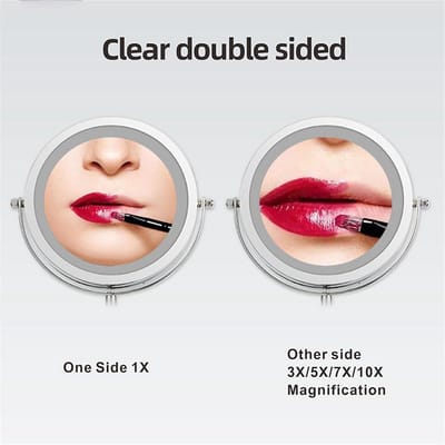 8 Inch Ronde Verlichte Make-up Spiegel met LED Touch Dimbaar Dubbelzijdig 5X Vergroting