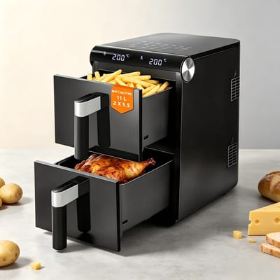 NETTLIFE Airfryer Dubbele Kamer 11L 2800W - 13-in-1 Touchscreen Met Timer - Vaatwasserbestendige Manden - Familie Model