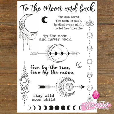 GetGlitterBaby® - Henna Plak Tattoos / Tijdelijke Tattoo / Nep Tatoeage / Fake Tattoo / Festival Tattoes / Temporary Face Body Glitter Tattoo Sticker - Maan