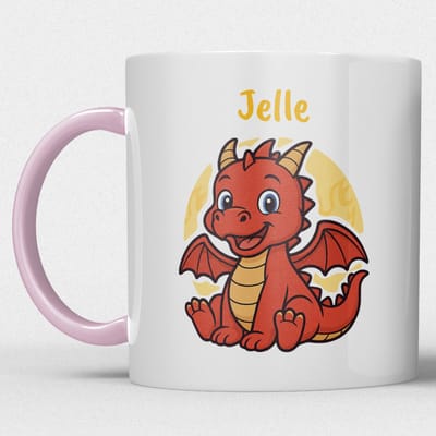 kindermok/kinderbeker | gepersonaliseerd met naam | met draak | roze | Schattige illustraties