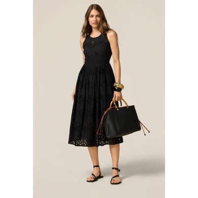 Oltre Flared Dress In Broderie Anglaise Lace Black Size: 36 | Midi Dresses Outlet | Dames | Zwart
