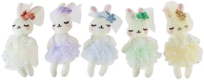 Paashaas decoratie konijntje meisje pluche 12cm 5 st