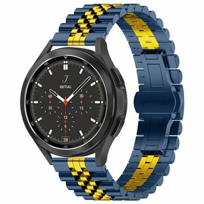 By Qubix - Geschikt voor Garmin bandje - Geschikt voor Garmin Venu 4 - 45mm - Stalen band - Donkerblauw met goud - Smartwatch bandje 22mm