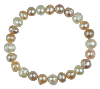 Zoetwater parel armband Bella Soft Colors - echte parels - wit - roze - zalm - oranje - multi color - elastisch - luxe sieraden zakje - parel armband dames - zoetwaterparel - elastisch parel armband