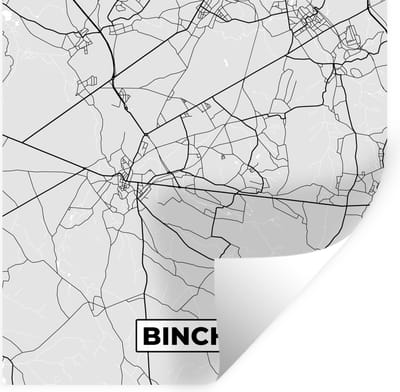 Muurstickers - Sticker Folie - Zwart Wit – België – Plattegrond – Stadskaart – Kaart – Binche - 100x100 cm - Plakfolie - Muurstickers Kinderkamer - Zelfklevend Behang XXL - Zelfklevend behangpapier - Stickerfolie