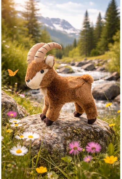 Semo Pluche Steenbok - knuffeldier - bruin - 18 cm - bergdieren knuffel
