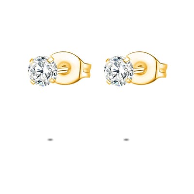 Twice As Nice Oorbellen in goudkleurig edelstaal, 1 zirkonia van 4 mm