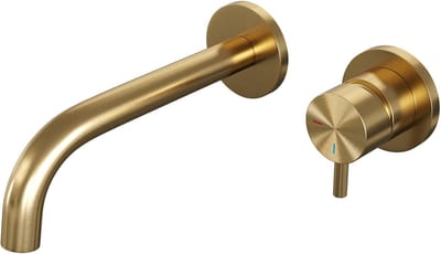 Brauer Gold Edition Wastafelmengkraan inbouw - gebogen uitloop links - hendel kort smal - model B 1 - PVD - geborsteld goud