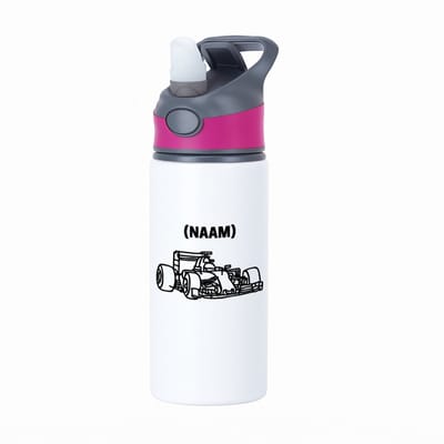 Hacebo® - Formule 1 met eigen naam waterfles met rietje roze - Auto rijden - Auto liefhebbers - Autosport - water fles - 650ML