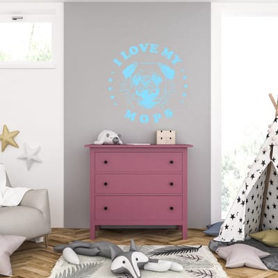 Muursticker - I Love My Mops - 46,4 x 46,4 - Licht Blauw