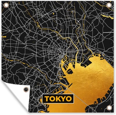 Tuin poster Tokyo - Stadskaart - Goud - Plattegrond - Kaart - 200x200 cm - Tuindoek