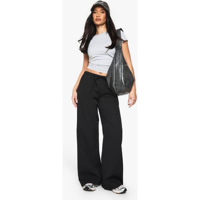 boohoo Dames Geweven Broek met Veter en Uitlopende Pijpen | Black | Maat: 6