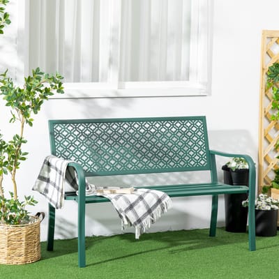 REDOM Tuinbank Voor 2 Personen - Met Rugleuning En Armleuningen - Stalen Frame Met Poedercoating - Donkergroen - 127 X 63 X 83 Cm