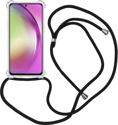 Hoes - Geschikt voor Samsung Galaxy A54 - Met Koord - Shock Proof - Siliconen Case - Back Cover - Telefoonkoord - Telefoon Hoesje Shockproof - Telefoonketting - Transparant