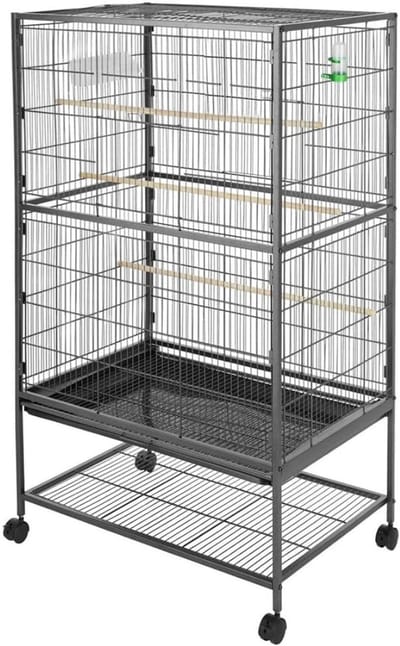 DailySupplies® Luxe Grootte Papegaaienkooi op Wielen - Parkietenkooi - Grote Vogelkooi voor Binnen - Zwart