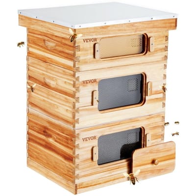Bijenkorf 30 Raam Bijenkorven Startpakket, Met Bijenwas Behandeld Vurenhout, 2 Diepe + 1 Middelgrote Bijenkasten Langstroth Bijenkast Kit, Transparante Acryl Ramen met