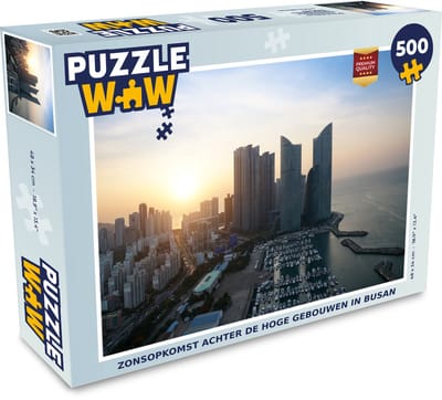 Puzzel Zonsopkomst achter de hoge gebouwen in Busan - Legpuzzel - Puzzel 500 stukjes