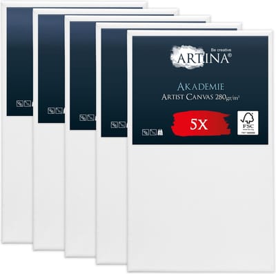Artina Akademie – Set van 5 Schilderdoeken Canvas 50x80 cm – Spieraam van FSC® Hout – Wit Canvas 100% Katoen – 280 g/m148