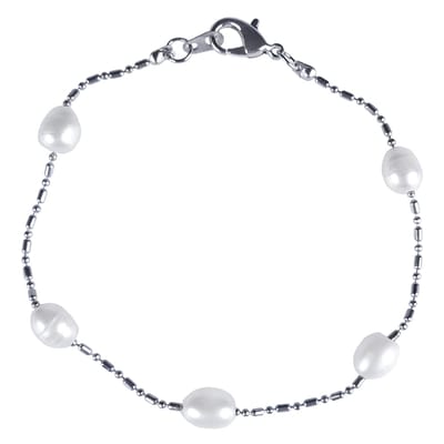 Zoetwater parel armband Cleo - echte parels - wit - zilver - luxe sieraden zakje - parel armband dames - zoetwaterparel