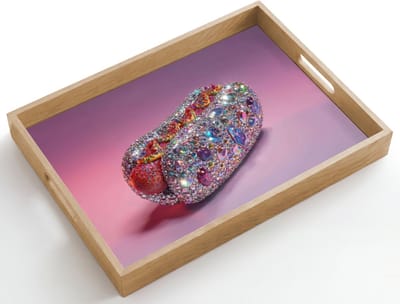 Dienblad hout 50x35 cm - Schootdienblad - Hotdog - Steentjes - Glitters - Paars - Borrelplank rechthoek - Plateau dienbladen