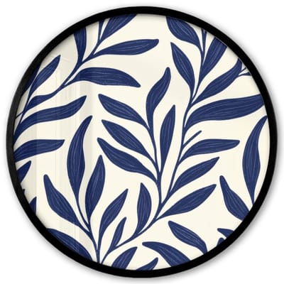 Poster in lijst Rond - Fotolijst 40x40 cm - Posters - Bladeren - Klimop - Donkerblauw - Ronde posterlijst zwart - Decoratie - Wanddecoratie woonkamer - Muurdecoratie slaapkamer