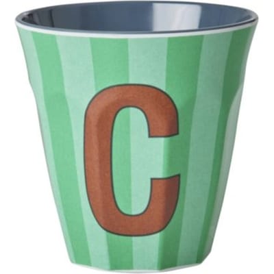 Rice melamine beker medium gestreept letter c, groen