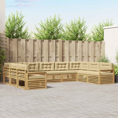 vidaXL - Buiten - bank - set - 9 - st - Wit - en - Beige - Massief - Acacia - Hout