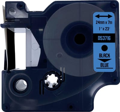 DULA Dymo D1 53716 - S0720960 - Compatible label tape - 1 lettertape - Zwart op blauw - 24mm x 7m