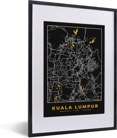 Fotolijst incl. Poster - Kuala Lumpur - Stadskaart - Plattegrond - Goud - Kaart - 30x40 cm - Posterlijst