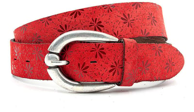 Dames riem rood - Leren jeans riem 4cm met bloemenprint - Leer - Jeans riem - Sportief - Maat 85