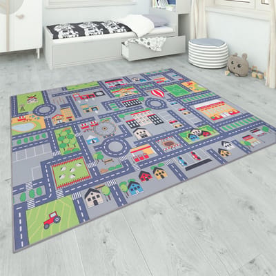 Paco Home Kindertapijt Kinderkamer Grijs Kinderkleed Speelkleed Straten Meisjes Jongens 240x340 cm